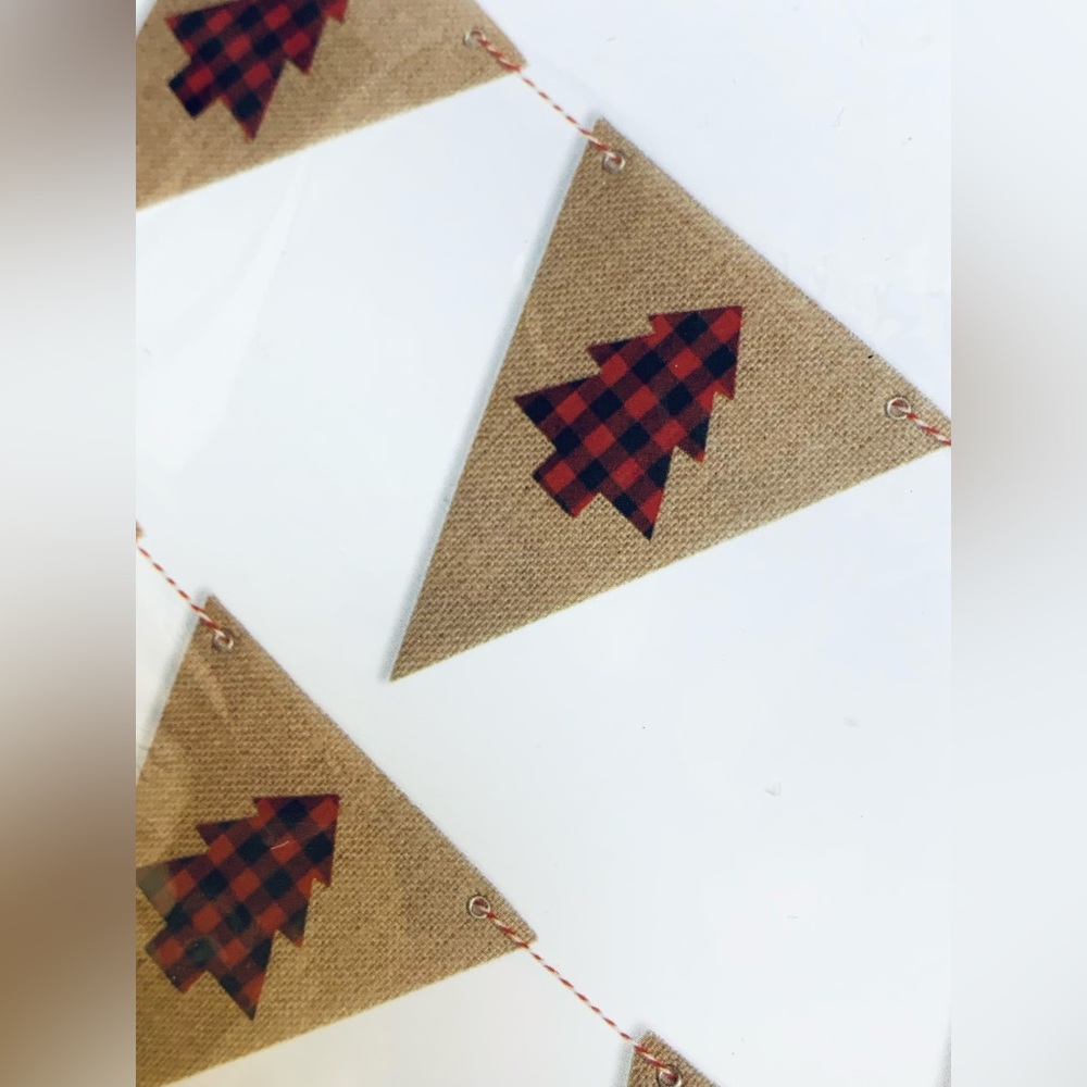 Burlap Buffalo Red Plaid Christmas Tree Banner Bunting Garland Rustic Holiday